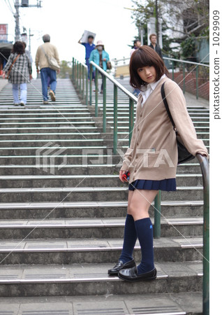 high school girl, yuyake dandan, stair 1029909