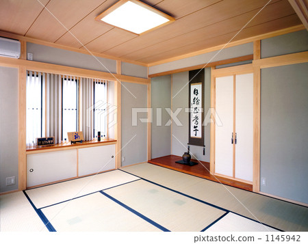 Bright Japanese style room with outside light entering from Japanese blind 1145942