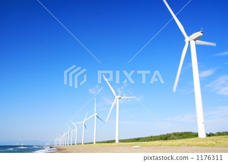 Kamiya Beach in the blue sky and Windmill group 1176311