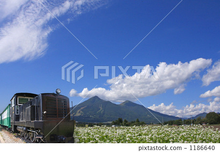 Numajiri light railway and Bandai mountain 1186640