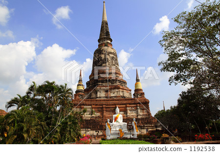 Kingdom of Thailand Ayutthaya: Wat Yai · Chai Mongkorn Rear Front and white Buddha statue 1192538