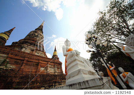 Kingdom of Thailand Ayutthaya: Wat Yai · Chai Mongkorn Rear Front and white Buddha statue 1192548