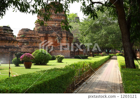 Thailand Ayutthaya: Near the entrance of Wat Yai Chai Mongkon Thailand Ayutthaya: Near the entrance of Wat Yai Chai Mongkon 1203121