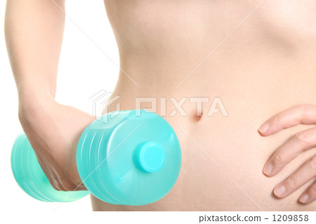 A woman's arm who performs a diet exercise with a dumbbell 3 1209858