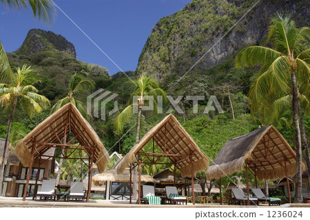 A tropical resort with marble rock masses back (Palawan and Philippines) 1236024