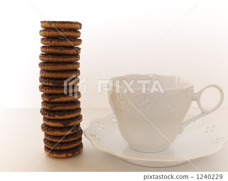 Tea cup and chocolate biscuits Tea cup and chocolate biscuits 1240229