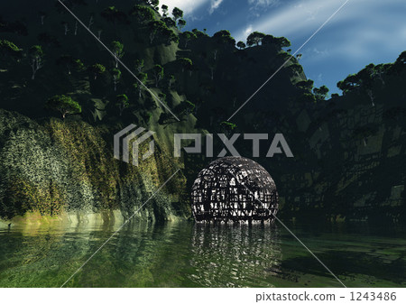Dome type ruins remaining in the lake in the mountains (Moonlight) Dome type ruins remaining in the lake in the mountains (Moonlight) 1243486