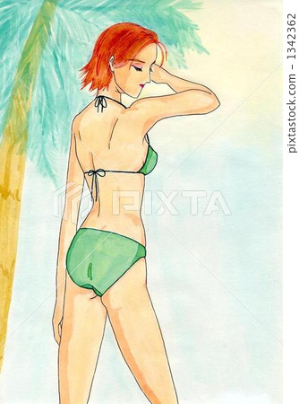 short hair, figure in a swimsuit, hipline 1342362