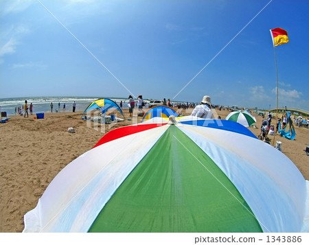 sea bathing, beach umbrella, sand beach 1343886