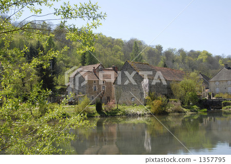 France, private houses and nature of ponds and districts in the spring of the Burgundy region 1357795