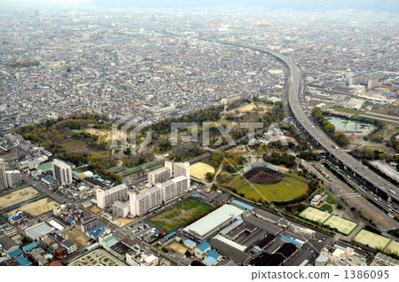 Aerial view of Osaka, Kyuhoji green area Aerial view of Osaka, Kyuhoji green area 1386095