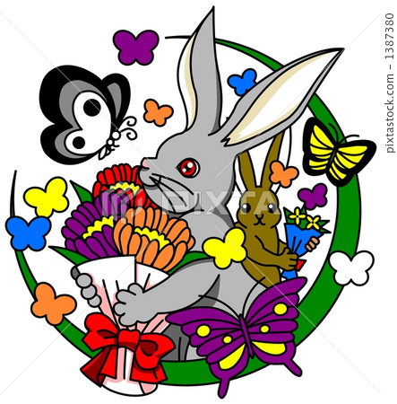 兔子和花束和蝴蝶（塗上動漫） 1387380