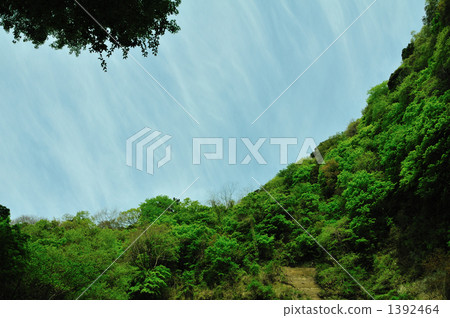 新鮮的綠色在山谷和條紋雲 新鮮的綠色在山谷和條紋雲 1392464
