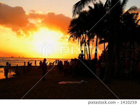 黃昏 日落 威基基海灘 1410259