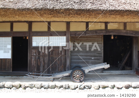 cart, thatched roof, folk house 1419290