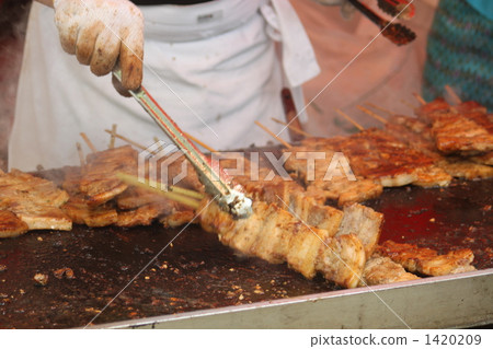 grilling on skewer, teppanyaki, being cooked 1420209