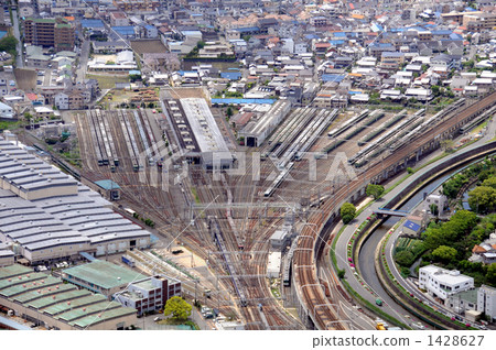 Keihan火車Neyagawa車庫在航拍照片 1428627