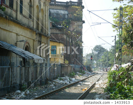 Railway where the garbage is scattered Railway where the garbage is scattered 1433913