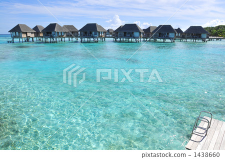 overwater villa, over-water cottage, blue water 1438660
