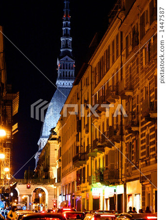 Turin city and the movie museum in the evening 1447587