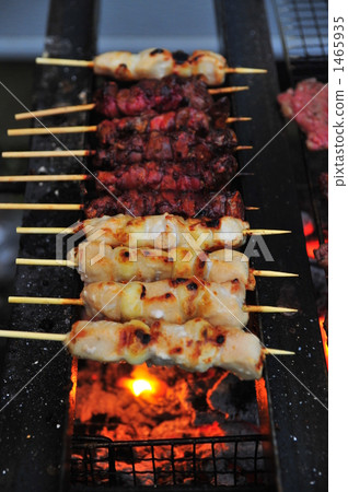 yakitori, grilled chicken on skewer, barbecued 1465935