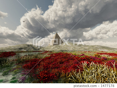 一座小山，金字塔環繞著珊瑚礁 1477178