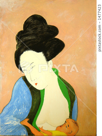 Ukiyo-e style arrangement mother and child Ukiyo-e style arrangement mother and child 1477423