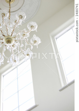 Elegant glass chandeliers and latticed windows 1480741