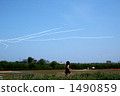 A girl chasing the airplane cloud 1490859