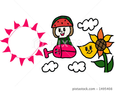 A girl flying over the midsummer sky with Kabuto insects 1495408