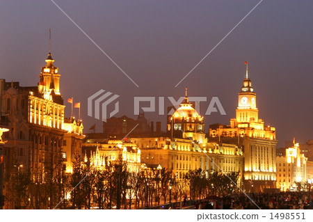 the bund, cityscape, lit up 1498551