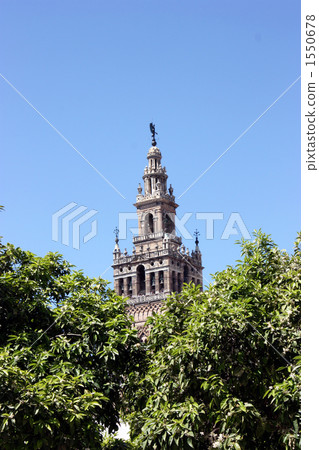 Tower of Giralda in Seville Cathedral called Kazami which is high in the city of Seville 1550678