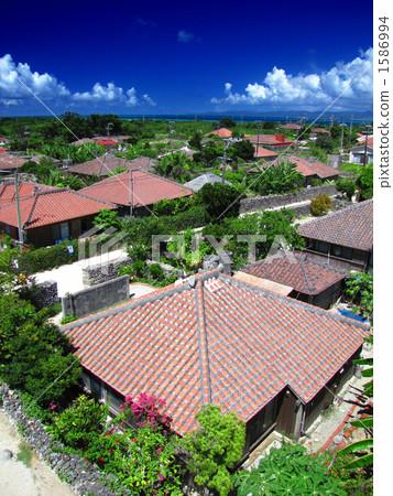 Bird's eye view of Taketomijima red tile group Bird's eye view of Taketomijima red tile group 1586994