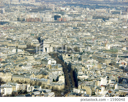 Arc de Triomphe from the Eiffel Tower and the streets of Paris 1590048