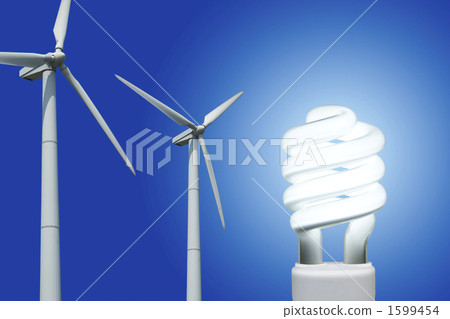 Wind power generation and spiral fluorescent lamp Wind power generation and spiral fluorescent lamp 1599454