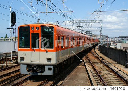 The Hanshin 8000 series train going under the blue sky 1601920