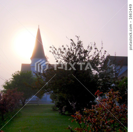 Morning glow in the church and post office fog in red milk 1661449