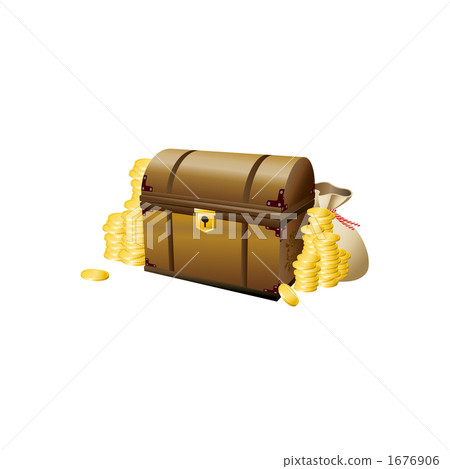 Illustration of treasure (treasure box and gold coin) 1676906