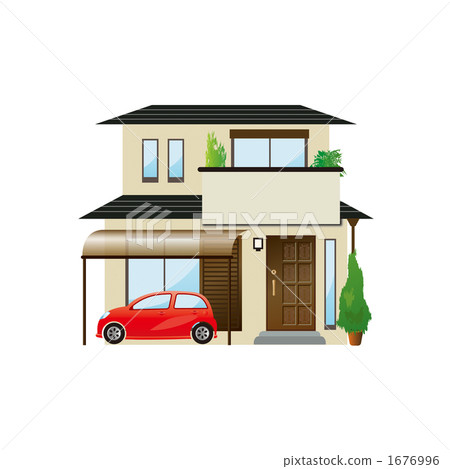 Illustration of a house with carport Illustration of a house with carport 1676996