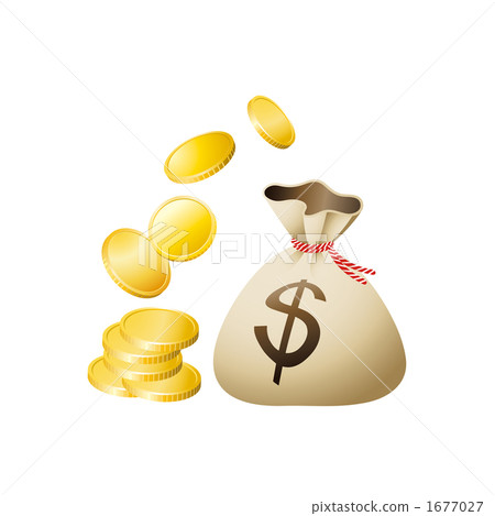 Illustrations of gold coins and doll bags 1677027