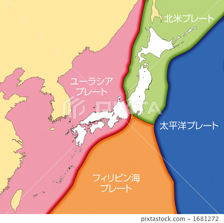 With plate name around the Japanese archipelago (boundary line and ocean) 1681272