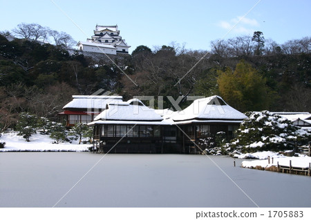 Genkyuen in winter and Hikone castle Genkyuen in winter and Hikone castle 1705883
