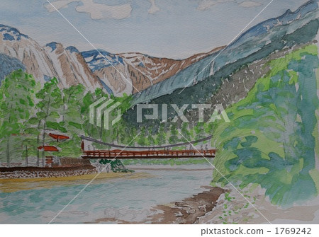 Shinshu Kamikochi Kappa Bridge and Hodaka rainfall watercolor painting 1769242