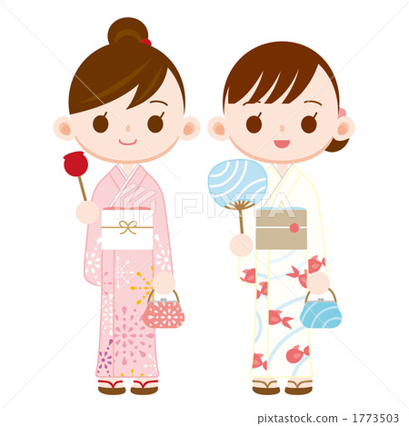 Yukata女孩用蘋果糖果和愛好者 1773503