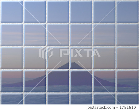 瓷磚（藍色，富士山） 1781610