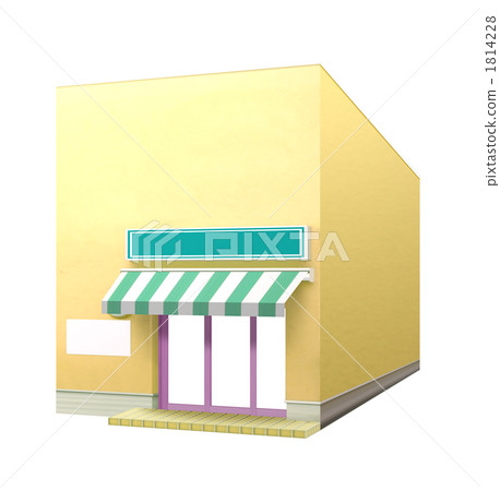 Beige-colored store Shop White and green awning CG White background Beige-colored store Shop White and green awning CG White background 1814228