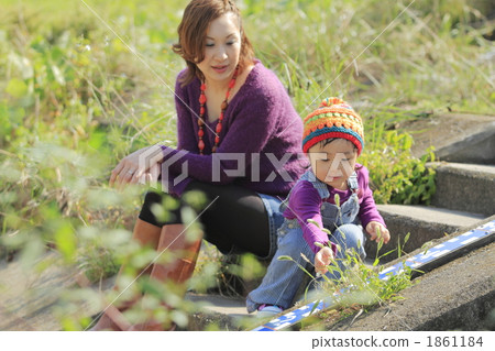 Parents sitting on the staircase of the embankment 1861184