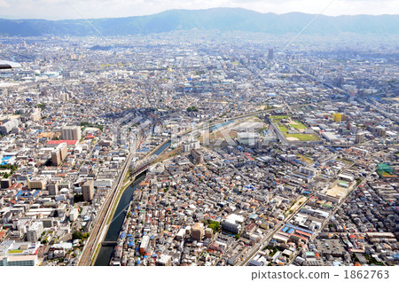 Aerial photograph of Higashi Osaka City from the sky above Hanaten 1862763
