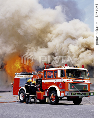 Stock Photo: firetruck, scene of fire, fire-engine