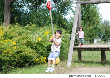 Play with Tarzan rope with brothers at the park 1882229